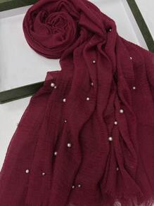1pc All-Season Solid Color Pearl Pleated Scarf Shawl Headscarf, Suitable For Daily Commute, Outerwear, Gift - Multicolor - View 14