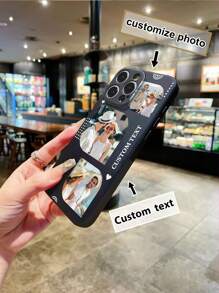 1pc Customizable Black Liquid TPU Shockproof Phone Case Compatible With Apple/Android Phones, Including, Galaxy, OPPO, With Lanyard Or Wrist Strap, Unique Design, Customized Phone Cases, Street Casual Chic - Black - View 3