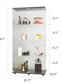 Vetrina in vetro nera, 31,7 x 14,3 x 64,7 pollici, con ripiani in vetro, ante in vetro temperato, moderna vetrina in vetro per soggiorno, ufficio, oggetti da collezione, libri, vino