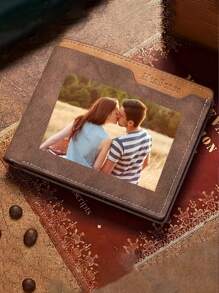 1 pieza Cartera personalizada para hombres, cartera con foto grabada/UV personalizada para hombres, regalos personalizados para hombres, regalo de San Valentín personalizables, 12.4 cm/4.88 pulgadas x 9.9 cm/3.90 pulgadas x 2.5 cm/0.98 pulgadas, 5 espacios para tarjetas, 2 colores marrón claro/marrón oscuro, UV/Color, grabado/blanco y negro, carteras de hombre, cartera para papá, regalos personalizados para hombres, regalos para hombres, novio, prometido, esposo, regalos de San Valentín, cumpleaños, aniversario para papá