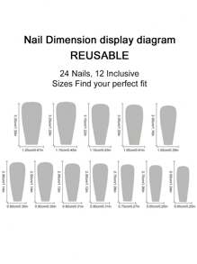 Monina 24 件桃花形假指甲，欧美风格，闪粉水钻装饰，优雅时尚，时尚个性化，可拆卸指甲贴，按压式指甲，美甲用品，美甲 - 玫紅色 - 查看 9