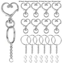 30/60/120 件弹簧心形旋转扣、金属钥匙扣开口环、龙虾扣和跳环，适用于钥匙扣、饰品、珠宝、DIY 工艺品 - 愛心扣套裝 - 查看 10