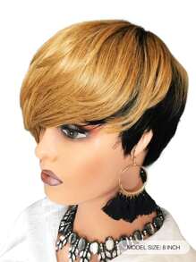 Short Human Hair Wigs For Black Women Short Blonde Bob Pixie Cut Wig Human Hair Short Wigs Human Hair Natural Straight Pixie Wig With Bangs Ombre Blond 1b/27# 8inch - SNATURAL/27 - 查看 3