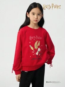 Balabala Harry Potter 女童休闲印花圆领卫衣 - 中國紅 - 查看 1