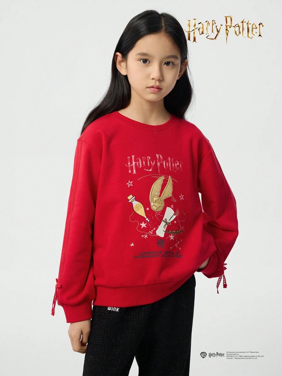 Balabala Harry Potter 女童休闲印花圆领卫衣 - 中國紅 - 查看 1