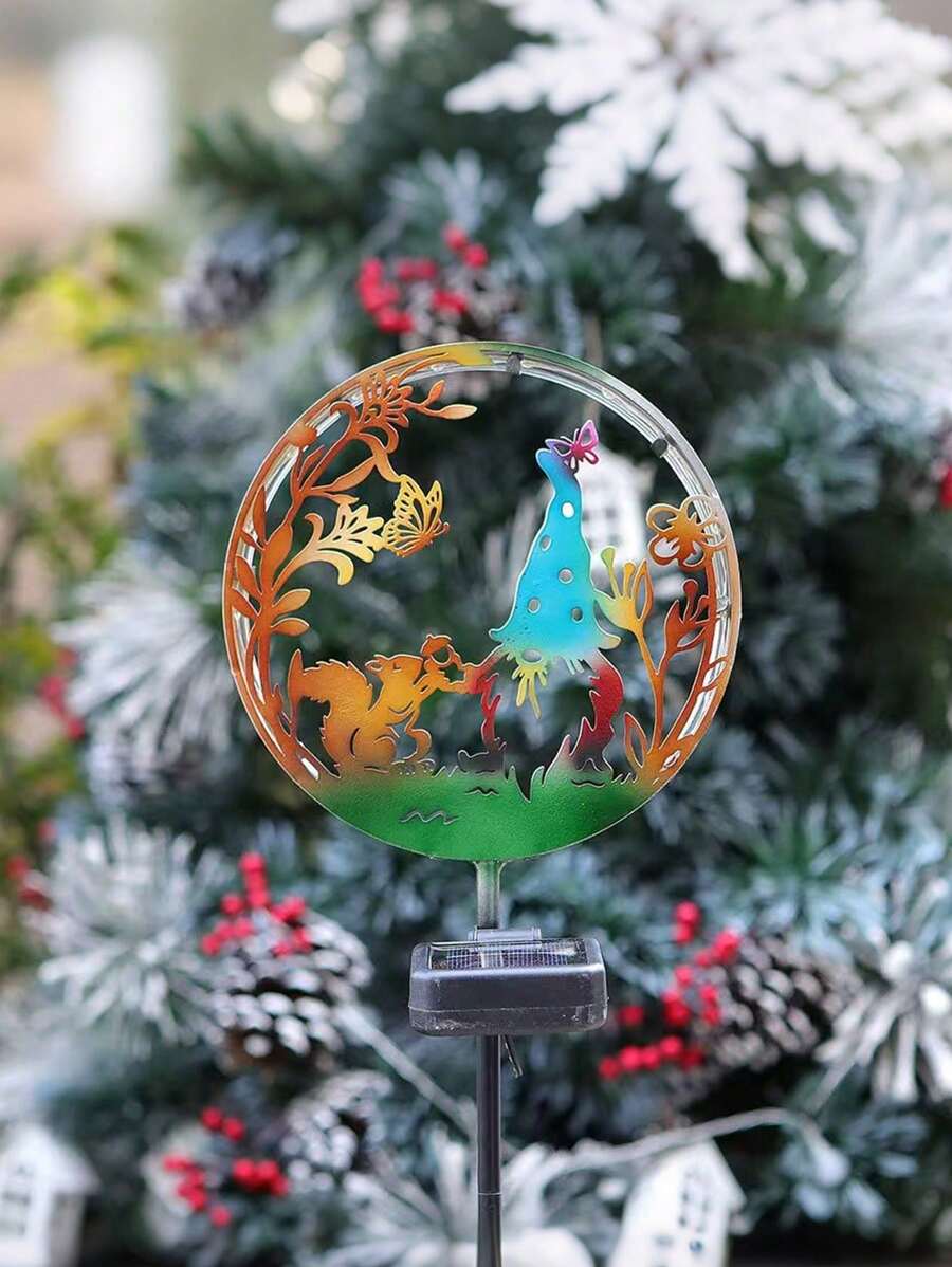 1PC LED 铸铁太阳能花园动物形草坪灯，太阳能花园景观灯，别墅花园小径公园装饰，庭院装饰，户外装饰 - 彩色 - 查看 1