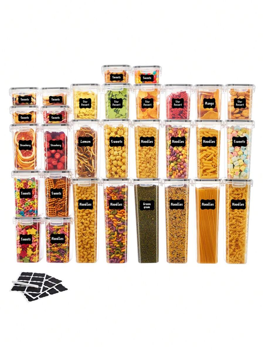 24pcs Food Storage Containers With LIDS, Clear Food Jars, Moisture-Proof Sealed Crisper, For Cereals, Rice, Pasta, Tea, Nuts And Coffee Beans, Plastic Food Storage Jars, Household Kitchen Items