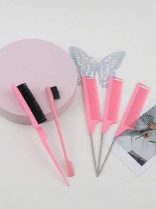 5件套美发造型梳套装，包含三排梳、尖尾梳和发际线造型梳 - 采用PC材质，适合所有发质，套装包含：梳子、发刷、发际线梳、梳子、发刷、梳子、解结梳、球形梳、迷你发刷、美发梳套装、木梳 - 彩色 - 查看 4