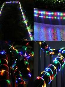 Luces de cadena LED solares impermeables, luces de tubo y cuerda, guirnalda navideña, luces de hadas, iluminación decorativa para exteriores y días festivos - Multicolor - Ver 6