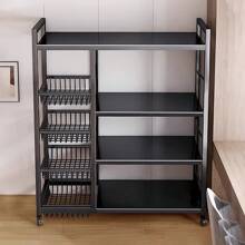 4-Layer Rolling Metal Storage Cart With Wheels – Multi-Purpose Organizer For Kitchen, Home, Office, And Dormitory – Black Paint Surface, Ideal For Storing Fruits, Vegetables, Tableware, Etc., Food Storage Room Organizer And Storage Rack