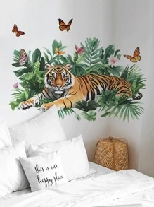 1pc Cute Cartoon Astronaut Bear, Rocket Spaceship Self-Adhesive Wall Sticker, Nursery Kids Room Decor, Jungle Green Plant Tiger Wall Decal, Vintage Lamp Flower Wall Sticker, Panda Drinking Coffee Wall Decal, Girls/Boys Room Decor, Kids Room, Nursery Stickers - Multicolor - View 5