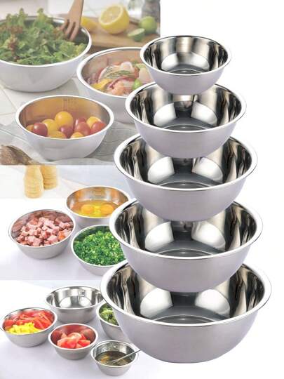 Juego de 5 piezas de tazones de acero inoxidable para mezclar, para almacenamiento de alimentos, preparación de comidas, ensaladas, etc., utensilios de cocina, accesorios de cocina