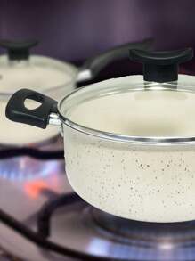 Cookware Set Casserole Set 9 Pieces Kit Non-Stick Glass Lid Elegance With Cutlery - Granite - View 2