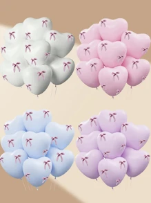 Set de 34 globos de látex con forma de corazón de colores blanco, azul, rosa y morado, con decoración de lazo rosa, para decoración de fondo de compromisos, aniversarios, Día de San Valentín, bodas, fiestas de cumpleaños y suministros de decoración para fiestas