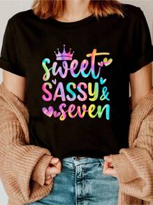 100% Cotton Sweet Sassy And Seven Girls Birthday Tie Dye 7 Year Old Kids T-Shirt
