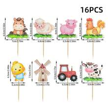 16 件农场纸杯蛋糕装饰 - 农场动物蛋糕装饰派对装饰品生日派对可爱卡通动物奶牛小鸡小马纸杯蛋糕装饰派对用品 - 彩色 - 查看 2