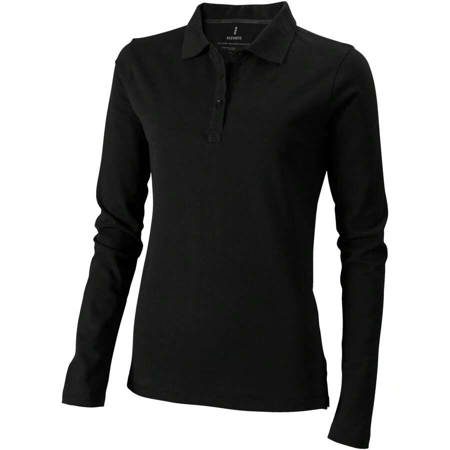 Oakville Long Sleeve Ladies Polo Shirt (Solid Black) - 100% Cotton - Black - View 1