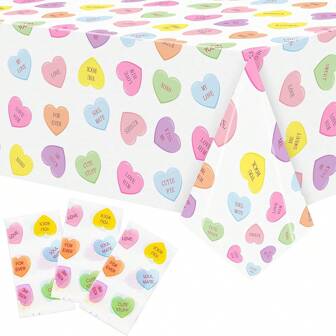 1pc/3pcs Heart Printed White Disposable Rectangular Tablecloth, Suitable For Valentine's Day, Anniversary, Wedding, Birthday Party Decoration, Home, Restaurant, Hotel, Indoor And Outdoor Party Decor