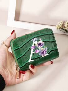 勃艮第包 Charry 红色包 酒红色包 1 件 首字母名称 A 到 Z 图案 多功能零钱包 字母图形卡夹 多卡位卡片收纳袋 信用卡 学校用品 宿舍 女士钱包 迷你钱包 钱包 卡包