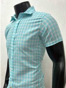 Camisa Manga Corta Slim para Hombre Azul de Cuadros - Azul - Ver 2