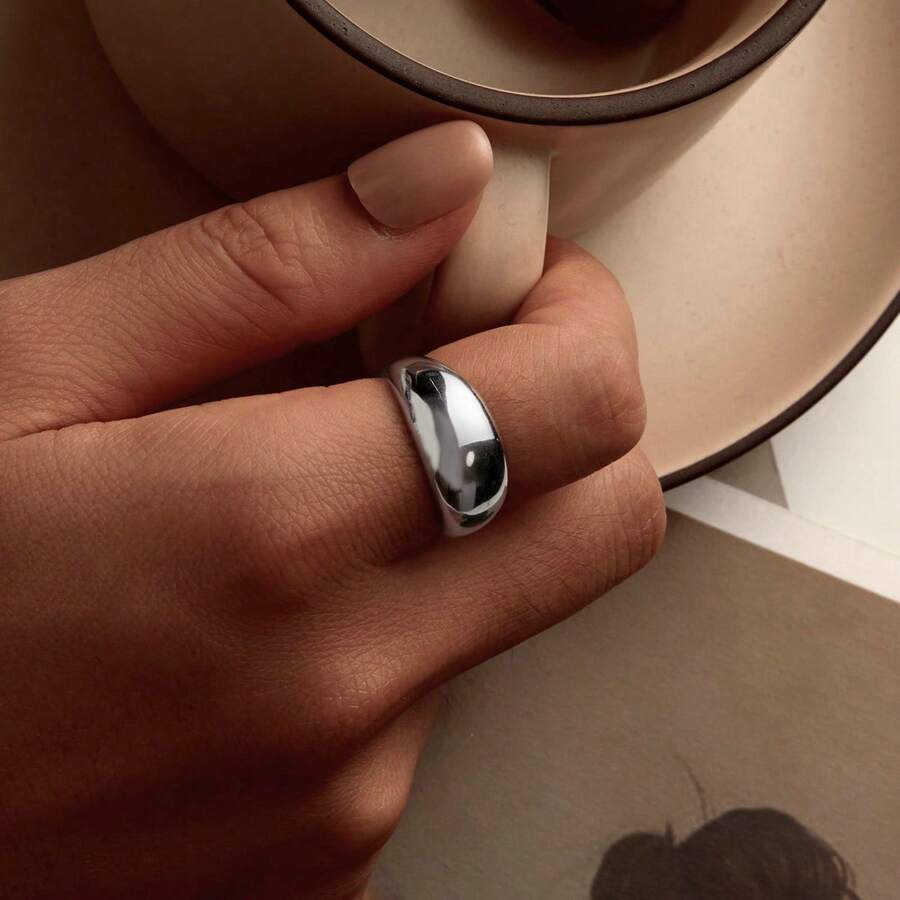1 Pc 925 Sterling Silver Chunky Rings For Women Adjustable Bold Thick Statement Rings Fine Jewelry Minimalist Rings Gift - Silver - View 1