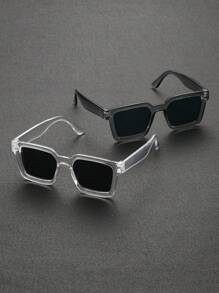 2pcs Men Geometric Plastic Retro Western Street Style Classic Classy Aesthetic Modern Simple Style Shades Basics Fall Winter All-Match Fashion Glasses Combination For Summer Driving Camping Vacation Outfits Western Party Cosplay Suitable For All Face Shapes Accessories