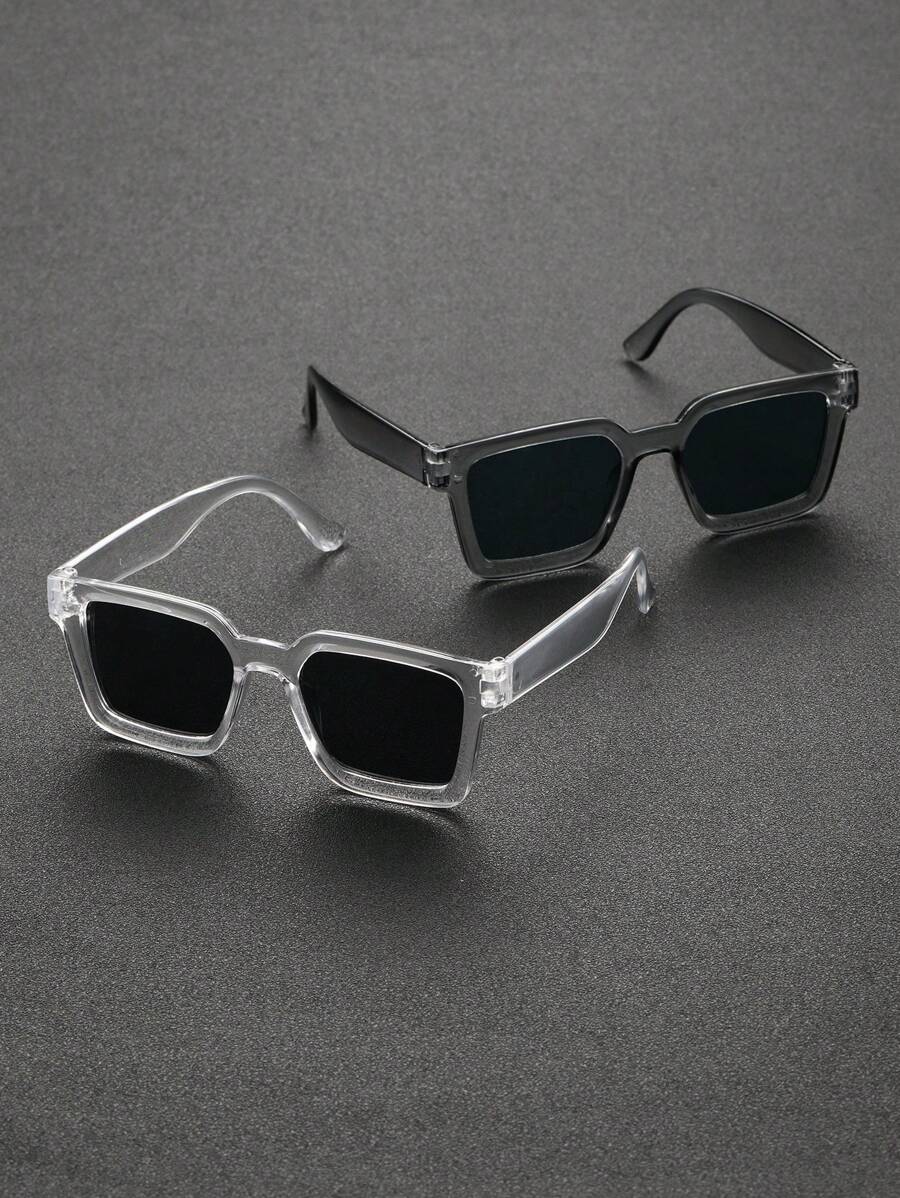 2pcs Men Geometric Plastic Retro Western Street Style Classic Classy Aesthetic Modern Simple Style Shades Basics Fall Winter All-Match Fashion Glasses Combination For Summer Driving Camping Vacation Outfits Western Party Cosplay Suitable For All Face Shapes Accessories