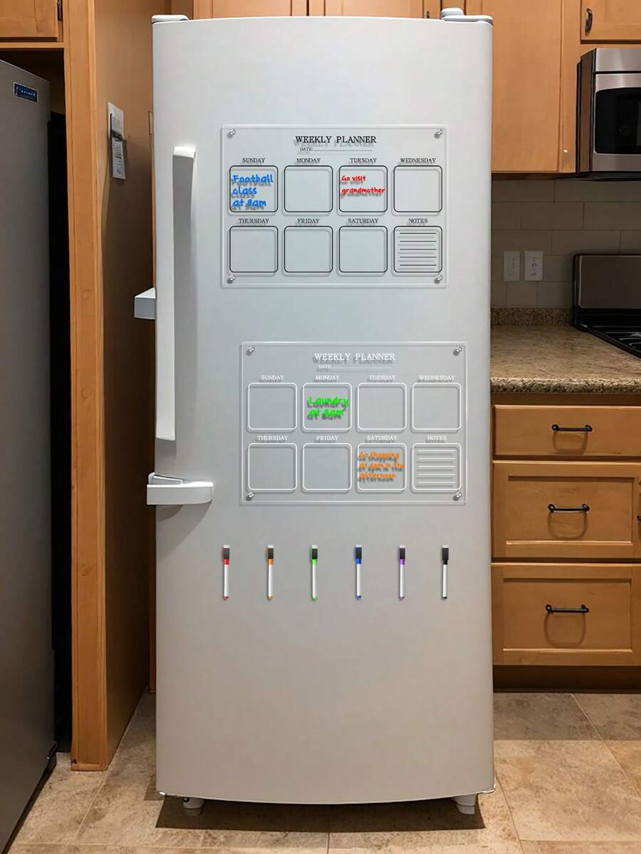 1 件白色/黑色每周待办事项清单磁性冰箱记事板，丙烯酸可擦除备忘板，带磁铁