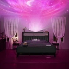 Starry Sky Lamp Design Bed Frame With Cushioned Ottoman, Charging Station, Heavy Duty Feet, Easy To Assemble - 灰色 - 查看 5