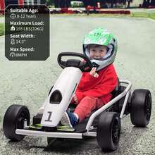24V Go Kart For Kids 8-12 Years Drift Kart Electric Pedal Kart Outdoor Race Toy Teens Outdoor Ride On Toy 8MPH High Speed Drifting With Music Horn Max Load 175lbs - 白色 - 查看 5