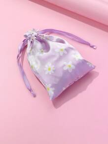 3-Piece Set Includes Satin Fabric Purple Digital Print Eye Mask, Scrunchie & Storage Pouch, Suitable For Daily Wear, Resting & Storage