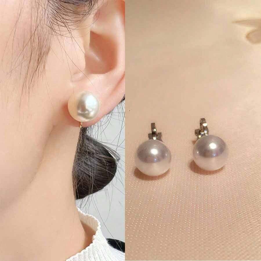 2pcs/Set Faux Pearl Clip-On Earrings, Versatile