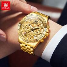 OLEVS. OLEVS Gold Men's Watches Original Quartz Watches For Men Waterproof Luminous Chronograph Date 24 Hours Watches Luxury Stainless Steel Strap Men Watches - one-size - View 5