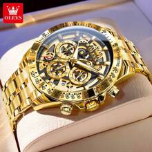OLEVS. OLEVS Gold Men's Watches Original Quartz Watches For Men Waterproof Luminous Chronograph Date 24 Hours Watches Luxury Stainless Steel Strap Men Watches - one-size - View 3