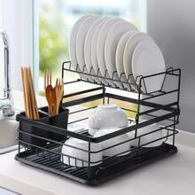 NetHong Large Kitchen Sink Dish Drainer Rack With Drip Tray And Plate Cutlery Holder UK - Black - View 5