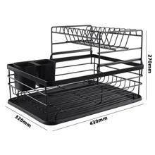 NetHong Large Kitchen Sink Dish Drainer Rack With Drip Tray And Plate Cutlery Holder UK - Black - View 9