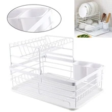 NetHong Large Kitchen Sink Dish Drainer Rack With Drip Tray And Plate Cutlery Holder UK - White - View 8