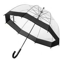 2026 New UmbrellaRetro Large Clear Dome Umbrella Automatic Open Long Ladies Girls Umbrella Plastic PVC Wedding  Fully Covered Transparent 88CM/34.6in - Black - View 3