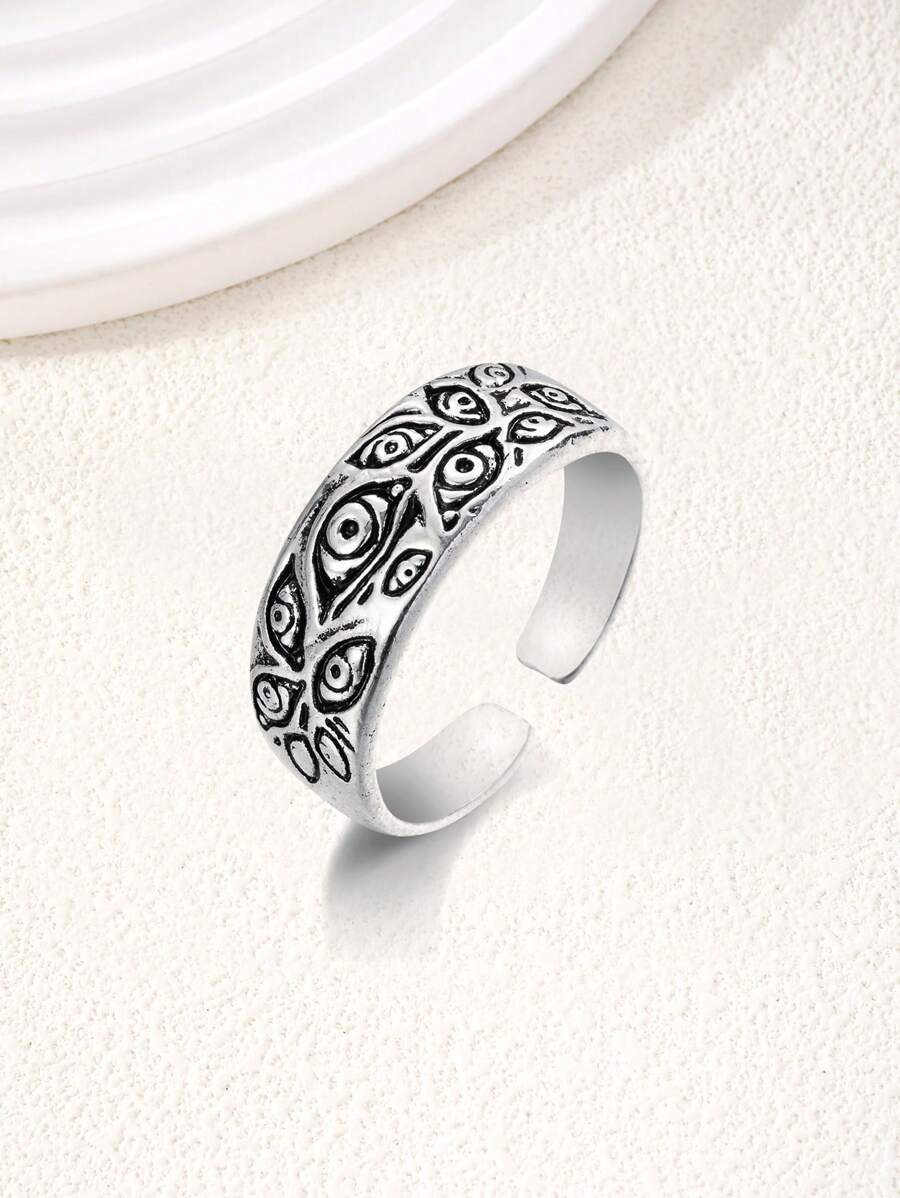 1 Pc Unique Metal Replica Eye Pattern Ring, Charming Party Gift For Women - Antique Silver - View 1