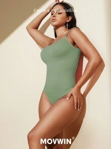 一件装女士无缝塑身连体衣，丁字裤底，瘦身塑形连体衣，收腹连体衣，塑身衣，束腰带 - 橄欖綠 - 查看 8