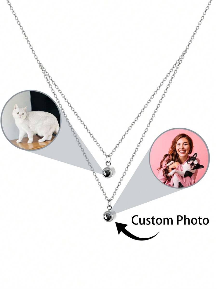 Collar personalizado con colgante de acero inoxidable de doble capa con proyección de foto personalizada, regalo para el Día de San Valentín, amigos, novia, esposa, madre, en negro, plateado, dorado, elegante, colorido, vintage, sencillo, unisex, casual, lindo, personalizado, único, regalo ideal para él, regalo ideal para ella, él, novio, novia, papá, mamá, familia, amigos, para aniversarios, para cumpleaños, para graduación, para baile de graduación, para fiestas