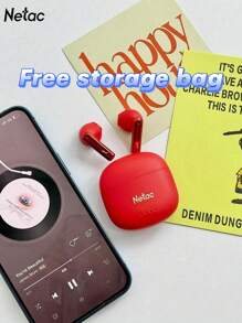 NETAC Auriculares inalámbricos Bluetooth TWS Netac, excelente calidad de sonido 5.3 con emparejamiento automático, ligeros, auriculares inalámbricos con micrófono, compatibles con iPhone, Android, para juegos, auriculares y altavoces, micrófono, regalos para vacaciones, regalos del Día de San Valentín, regalos de Navidad, imprescindibles para otoño e invierno