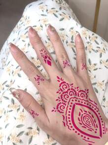 Haina Two Hand Tattoo Template Fingernail Flower Tattoo Template Staining Cream Combination Haina Hand Drawing Set (Left And Right Hand Tattoo Templates+2 Bottles Of Tattoo Juice Staining Cream Rose Red Purple) Multi Pattern Male And Female Available Semi Permanent Finger Wrist Shoulder Neck Clavicle Body Art Skin Hand Drawing Waterproof Simulation Tattoo Template Set - Multicolor - View 6