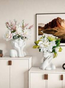 1 件装树脂女性面部花瓶白色花瓶用于装饰，女性面部花瓶艺术，现代装饰花瓶中心装饰品，适用于桌子、架子、客厅、办公室、卧室、小 - 白色 - 查看 1