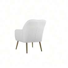 Modern Soft White Teddy Fabric Accent Chair With Stylish Gold Legs, Adjustable Feet, Ergonomic Design For Maximum Comfort, Durable Foam And Velvet Upholstery, Easy 10-Minute Assembly, Perfect For Living Room, Bedroom, Office, Ideal For Holiday And Christmas Décor, DreamDecor, Victory Store