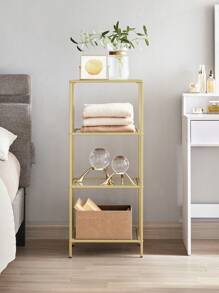 VASAGLE Bathroom Storage Shelf, Tempered Glass Storage Rack, 4-Tier Storage Unit, Sturdy, Easy To Assemble, For Living Room, Bedroom, Office, Golden - White - View 3