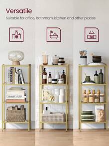 VASAGLE Bathroom Storage Shelf, Tempered Glass Storage Rack, 4-Tier Storage Unit, Sturdy, Easy To Assemble, For Living Room, Bedroom, Office, Golden - White - View 5