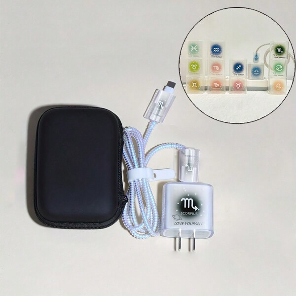 Set da 6 custodie protettive per caricabatterie con decorazioni dei 12 segni zodiacali, di moda, compatte e portatili, compatibili con caricabatterie da 18W/20W per iPhone, anti-inquinamento, anti-danni, estendono la durata del servizio, regalo perfetto per fidanzato/fidanzata, San Valentino