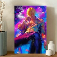 Framed Cool Anime Man Canvas Print, Smoking Pose, Neon Colors And Urban StyleRoom, Living Room, Kitchen, A Festive Touch For Valentine's And New Yea Decor - Đã đóng khung - Xem 2