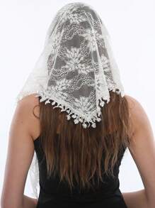 1 st. effen kleur kant holle borduurwerk vrouwen driehoek hoofddoek, nieuw ontwerp elegante en romantische lichtgewicht sjaal, geschikt voor bruid bruiloft, festival outfit en meer